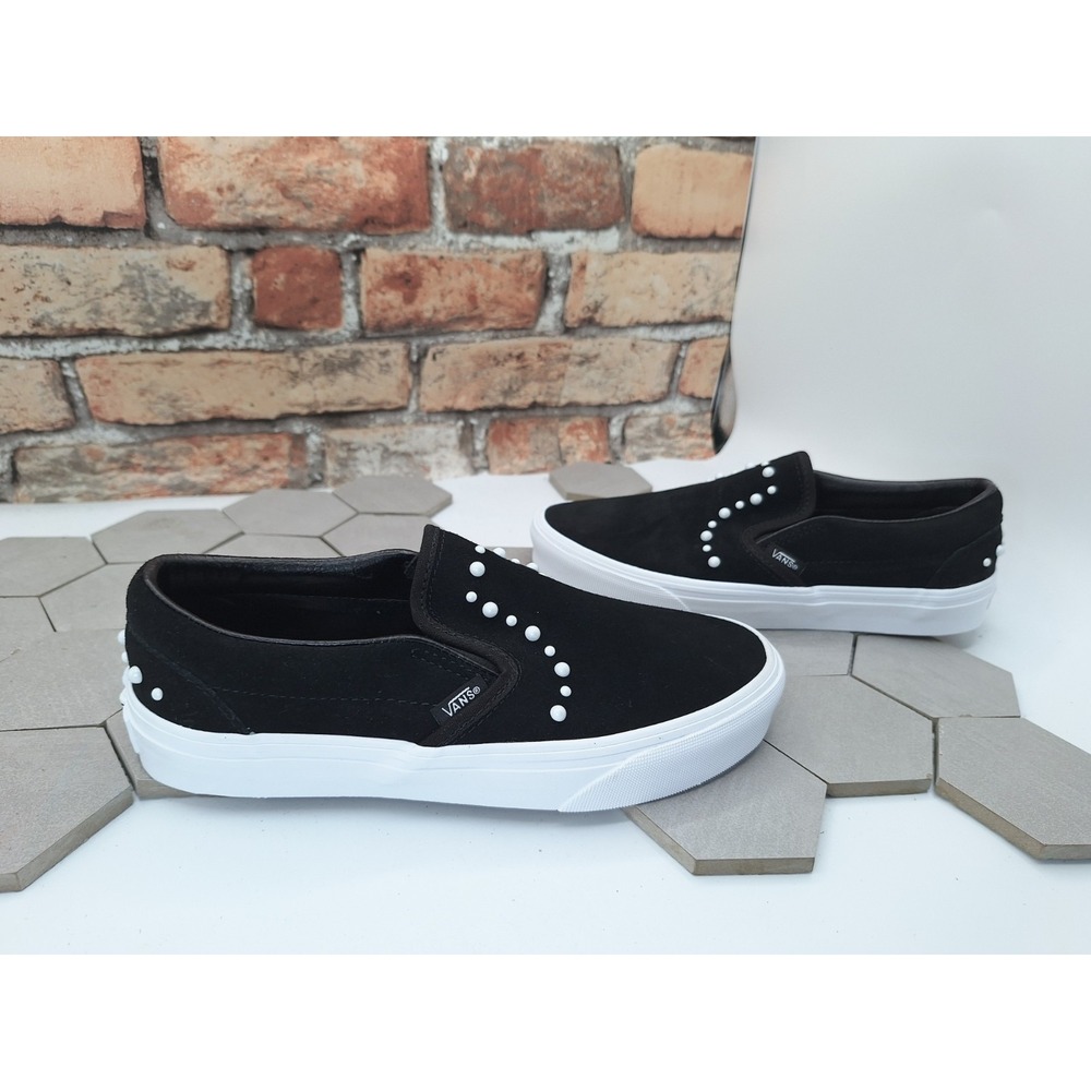 Vans Classic Slip-On Skate Black Suede PEARL Pearlized Men's Sz 5.5 / Women Sz 7